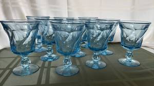 lot 1120 image: Fostoria Jamestown Ten Blue Glass Goblets