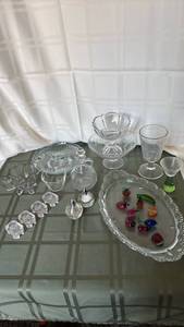 lot 1123 image: Party Glassware,Platters, Shakers with Colored Glass Fruit and more