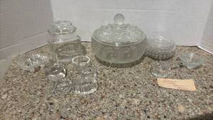 lot 1128 image: Covered Dishes, Jar, Glasses, Salt Cellar and more