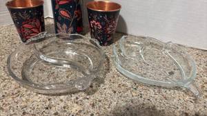 lot 1129 image: Navy Blue Red Floral Copper Cups Thermos Glass Bowls