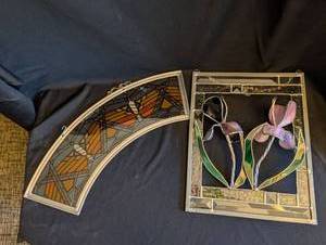 lot 1150 image: Stained Glass Window Panels Lot of 2 Butterfly and Iris Designs