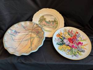 lot 1159 image: Decorative Plates Lot 3 Pieces Floral Church Landscape Design