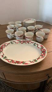 lot 1166 image: Noble Excellence 12 Days of Christmas serving platter, plates and cups 25 pieces in bin