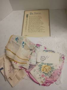 lot 2019 image: Handkerchiefs, Table Cloth and Nurse Picture.