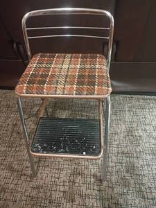 lot 2029 image: Metal and Upholstered Stool.  Located in basement