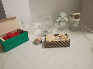 lot 2038 image: Glass Candle Holders and Small Candle Sticks