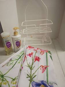 lot 2041 image: Shower Caddy, Curtain and Shampoo and Conditioner