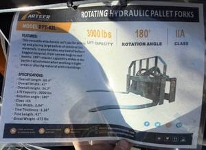 lot 9266 image: Unused ARTEER Rotating Hydraulic Skid Steer Pallet Forks (RPT-42L)