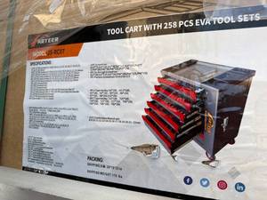 lot 9297 image: Unused ARTEER 7-Drawer Tool Cart with 258pc Tool Set (JS-RC07)