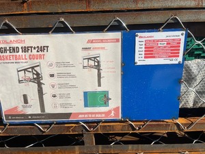 lot 9318 image: Unused SD Lanch Full Basketball Court Kit - Glass Backboard, Steel Pole & Flooring (SDLBBS800)