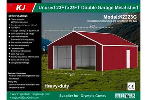 lot 9189 image: Unused KJ Metal 23x22ft Double Garage Shed (K2223G)