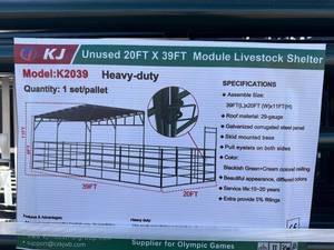 lot 9214 image: Unused KJ Metal 39x20ft Livestock Shelter (K2039)