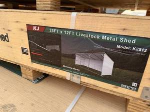 lot 9218 image: Unused KJ Metal 25x12ft Livestock Shed (K2512)