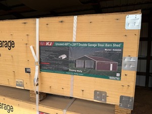 lot 9176 image: Unused KJ Metal 45x25ft Steel Barn Shed (K4525G)
