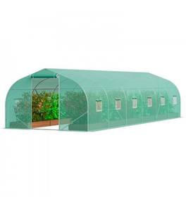 VEVOR Walk-in Tunnel Greenhouse, 29.5x9.8x6.6 ft Hoop House Greenhouse Tunnel, Peaked Roof Plant Hot House with Galvanized Steel Frame, Green PE Cover, Roll-up Zipper Door and 12 Windows for Outdoor - Retail: $215