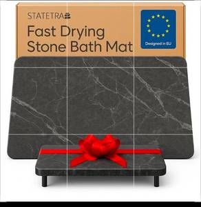 lot 19546 image: STATETRA Stone Bath Mats for Bathroom - Diatomaceous Earth Bath Mat, Quick-Dry Bath Stone Mat & LargeSmall Stone Shower Mat, Anti-Slip 100% Natural Stone Bathmat, 2 Stone Mats (Black Marble) - Retail $91