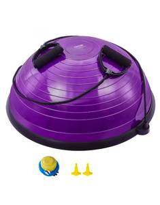 lot 19549 image: VEVOR Half Exercise Ball Trainer, 23 inch Balance Ball Trainer, 660lbs Stability Ball, Yoga Ball with Resistance Bands & Foot Pump, Strength Fitness Ball for Home Gym, Full Body Workout, Purple - Retail $48