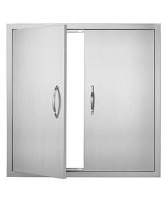 lot 19553 image: VEVOR BBQ Access Door, 31W x 31H Inch Double Outdoor Kitchen Door, Stainless Steel Flush Mount Door, Wall Vertical Door with Handles, for BBQ Island, Grilling Station, Outside Cabinet - Retail $97