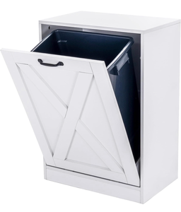 lot 19554 image: Zvyteay 13 Gallons Tilt Out Trash Can Cabinet, Wooden Free Standing Kichen Waste Bin Recycling Cabinet Hidden Trash Cabinet (White) - Retail $99