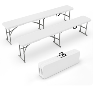 lot 19572 image: 2-pcs 6-feet Plastic White Patterned Folding Bench for Outdoor Picnic Party Camping Dining - Retail $89