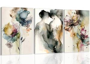 lot 19591 image: YOXORDQ 3Pcs Abstract flower Canvas Wall Art Modern Watercolor Couple Painting Poster Neutral Florals Pictures Prints for Bedroom Living Room Bathroom Wall Decor 16x24In Framed