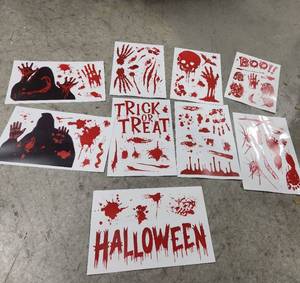 lot 19611 image: Halloween Decorations, 9 Sheets Terror Bloody Handprint Footprint Window Stickers, 9 Sheets Tattoo Stickers, Halloween Party IndoorOutdoor Decoration,Spooky Wall and Floor Decal - Retail $0