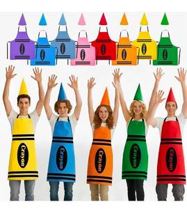 lot 19617 image: 16 PCS Crayon Costume Adult, 8 Color Group Halloween Costumes for AdultsUnisex One Size, Crayon Apron and Cone Hat Costume, Felt Hats & Cotton Aprons for Halloween,Theme Parties, Family Dress-Up - Retail $0