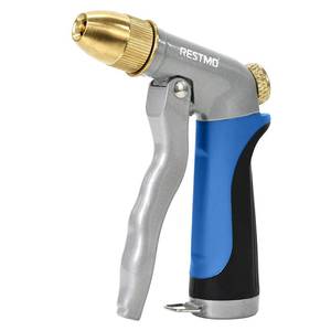 lot 19621 image: RESTMO Metal Water Hose Nozzle, High Pressure Garden Sprayer, Blue - Retail $24