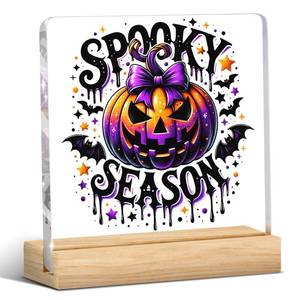 lot 19627 image: Halloween Pumpkin Decorations, Cute Halloween Decorations Indoor, Spooky Season Decor, Acrylic Sign Plaque Art Decor for Office Home Desk Farmhouse Living Room Prayer Room Bathroom Bedroom