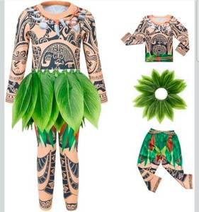 lot 19636 image: Maui Childrens Costume Cosplay Moana Demigods Maui Top Trousers with Leaf Belt Set 3 Pieces Fancy Dress Up Halloween Christmas Carnival Birthday Party Costume for Children Age 6-7 - Retail $0