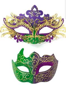 lot 19637 image: Masquerade Masks for Couples Mardi Gras Mask with Glitter Carnival Party Props for Costume Ball and Cosplay - Retail $0