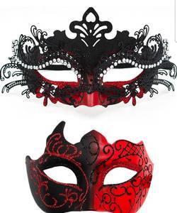 lot 19639 image: Masquerade Masks for Couples Mardi Gras Mask with Glitter Carnival Party Props for Costume Ball and Cosplay - Retail $0