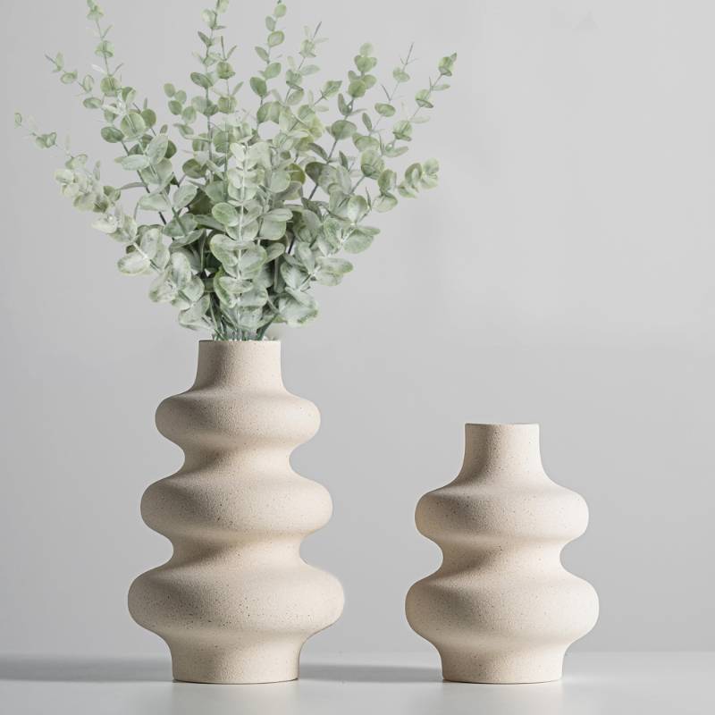 lot 47032 image: Ceramic Vases Set, Boho Home Decor Vase, Off White, Set of 2 - Retail $30