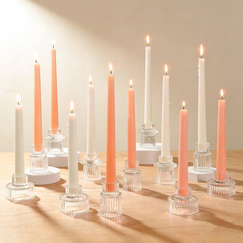 lot 46996 image: 12 Pack Ribbed Clear Glass Candle Holders for Table Centerpieces - Retail $26