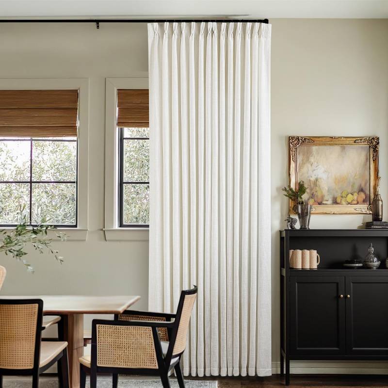lot 47006 image: Natural Pinch Pleated Linen Curtains 92 Inches Long 2 Panels Set - Retail $62