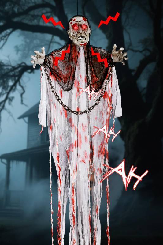 lot 47086 image: 5.57FT Halloween Animatronics Reaper Hanging Skeleton Ghost - Retail $5