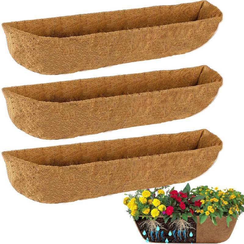 lot 46986 image: 3Pcs Pre-Formed Coco Fiber Liners for Planters, Window Boxes & Fence Flower Baskets Replacement (36in) - Retail $25