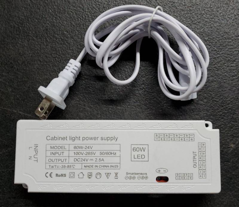 lot 47078 image: LED Cabinet Light with Switch Dedicated Power Supply 12V24V Interface Transformer(60W-24V) - Retail $32