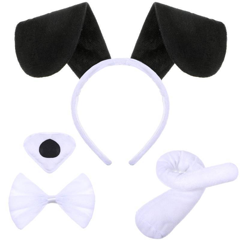 lot 64157 image: Puppy Dog Costume Set Ears Headband Bowtie Fake Nose Tail Animal Dog Costume Accessories for Carnival World Book Day Animal Cosplay Party for Halloween(Black White) - Retail $10