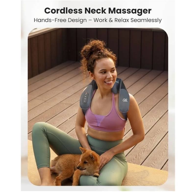 lot 64298 image: Cordless Neck Massager with Heat, 4D Shiatsu Shoulder Back Deep Tissue, Neck Back Massager Pillow, Wider Massage Head - Retail $70