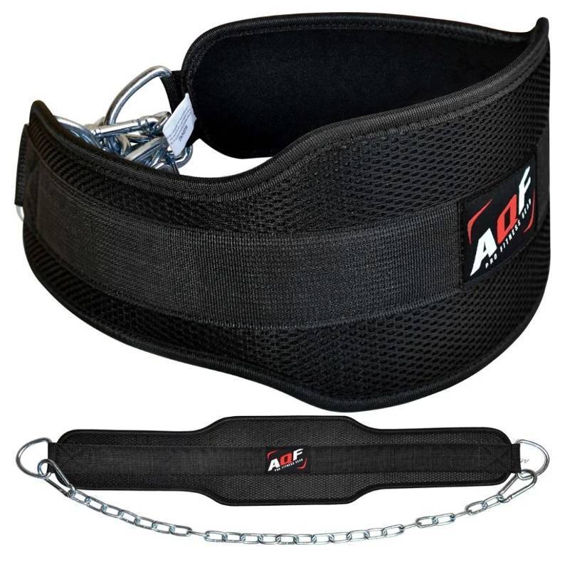 lot 64274 image: Dip Belt with 36 Steel Chain - Neoprene Padded Back Support Belt Secure Carabiners for Weighted Pull ups, Dips, Gym, Powerlifting - Retail $20