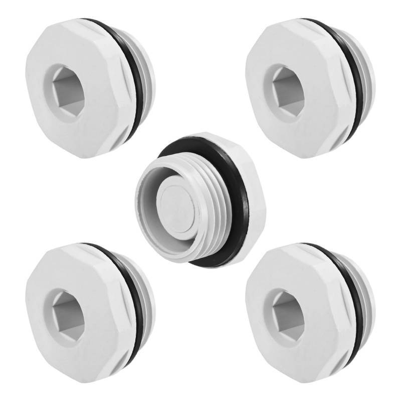 lot 64327 image: 5-Pack Inner Hex Head Pipe Plug End Cap, M20x1.5mm Nylon Garden Hose Stopper Connector Plug with Sealing Ring for Terminating Pipe Ends White - Retail $6