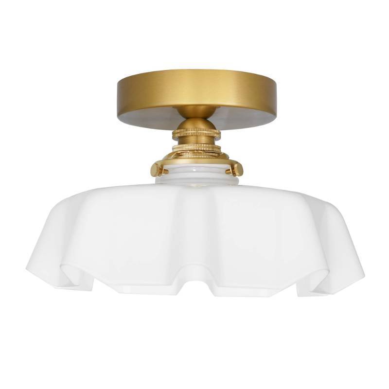 lot 64260 image: 9.4in Vintage Brass Gold Semi Flush Mount Ceiling Light with Milk White Glass Shade, Farmhouse Antique Ceiling Lighting Fixture for Hallway Closet Small Room Kitchen Entryway Porch, Bulb Not Included - Retail $58