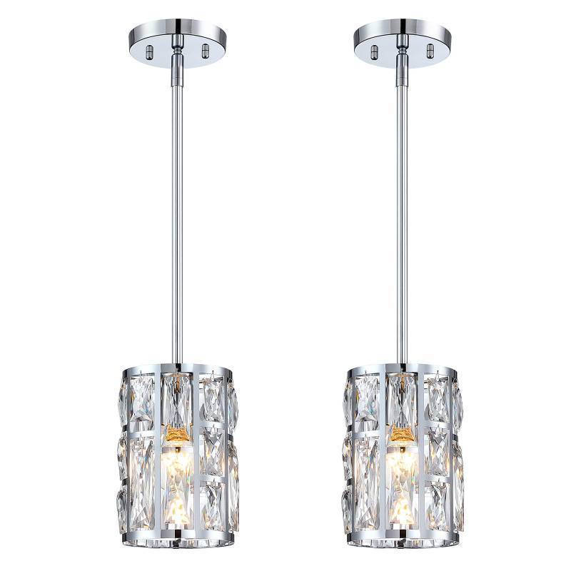 lot 64270 image: Modern Crystal Pendant Light Fixture 2-Pack Chrome Finish Hanging Lighting Crystal Chandelier for Kitchen Island - Retail $91