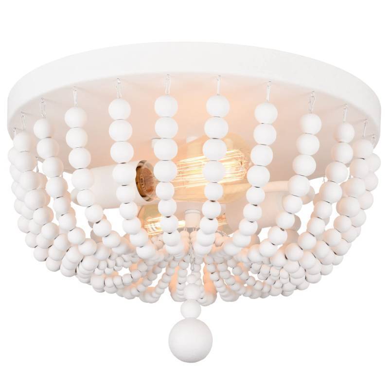 lot 64266 image: 14.1 Flush Mount Light, White Wood Bead Chandelier, 2 Light Ceiling Light for Bedroom, Hallway, Foyer, ETL Listed, AL9031-S2 - Retail $60