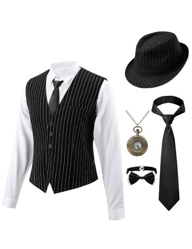 lot 43883 image: Spooktacular Creations Halloween Roaring 21s Costumes for Men, Mobster Costume Men for Halloween Dress Up Cosplay Themed Party (X-Large) - Retail $27