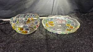 lot 13 image: Two Glass Bowls with Colored Fruit and Leaf Inlay Design