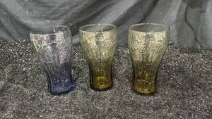 lot 52 image: Coca-Cola Drinking Glasses Set of 3 Blue and Amber