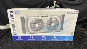 lot 60 image: Cooliving 9 Inch Twin Window Fan 2 Speed