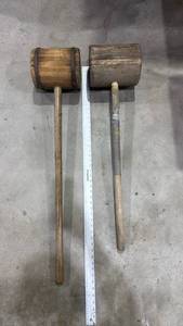 lot 75 image: 2 Vintage rare Carnival Wooden Mallets with Handles Look these up Hard to find and collectible.